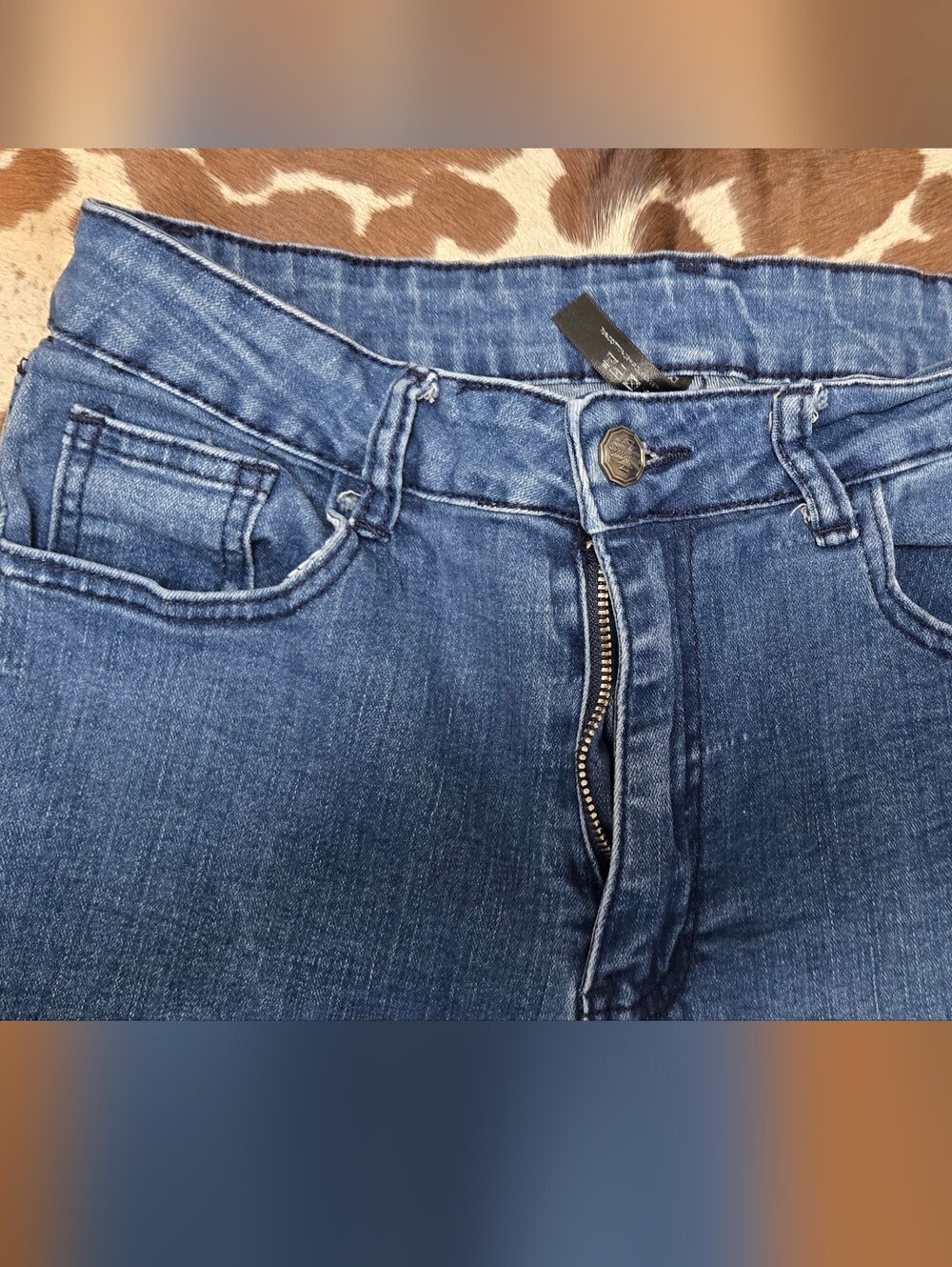 Crazy Train Blue Flare Jeans with Aztec Embroidered Raw Hem - Picture 3 of 7